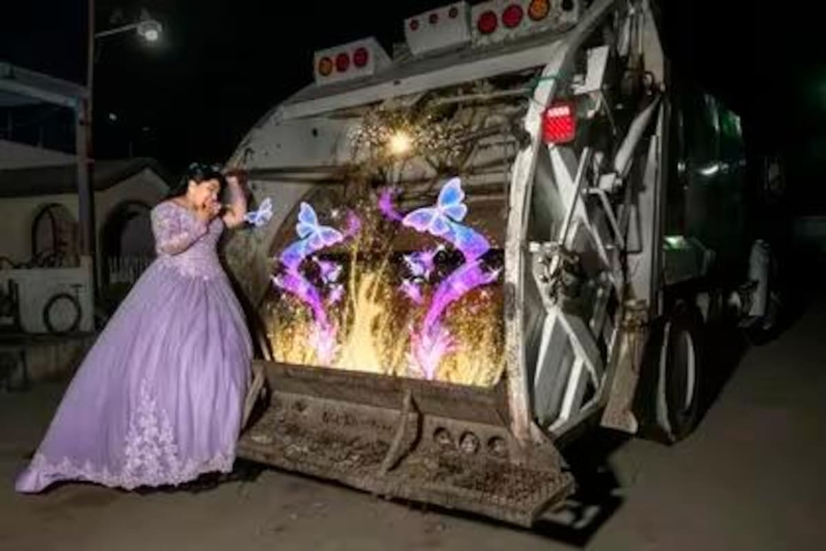 Quinceañera rinde homenaje a su padre recolector de basura en sesión de fotos viral