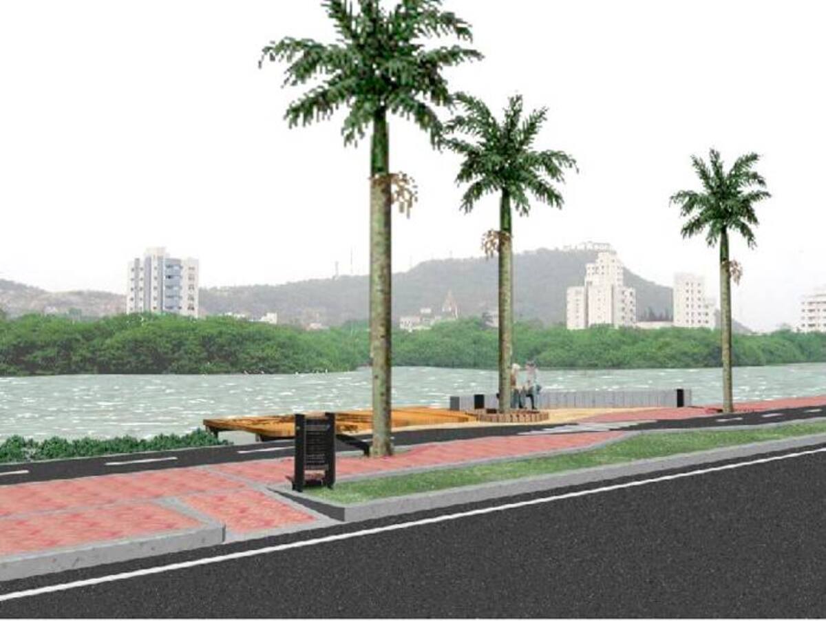 Paseo peatonal y ciclovía de la Quinta Avenida, y al fondo el Cerro La Popa.