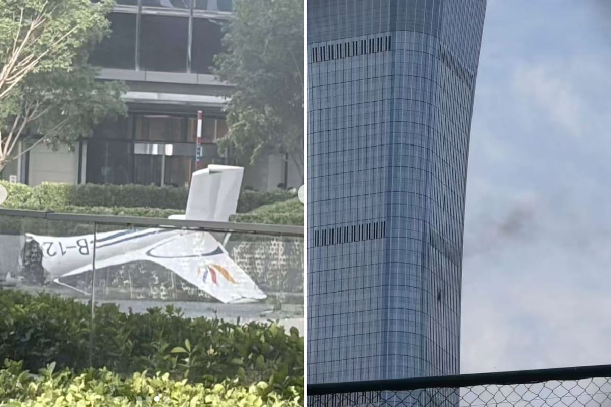 Así quedó la fachada del rascacielos más alto de Pekín tras el impacto de una avioneta