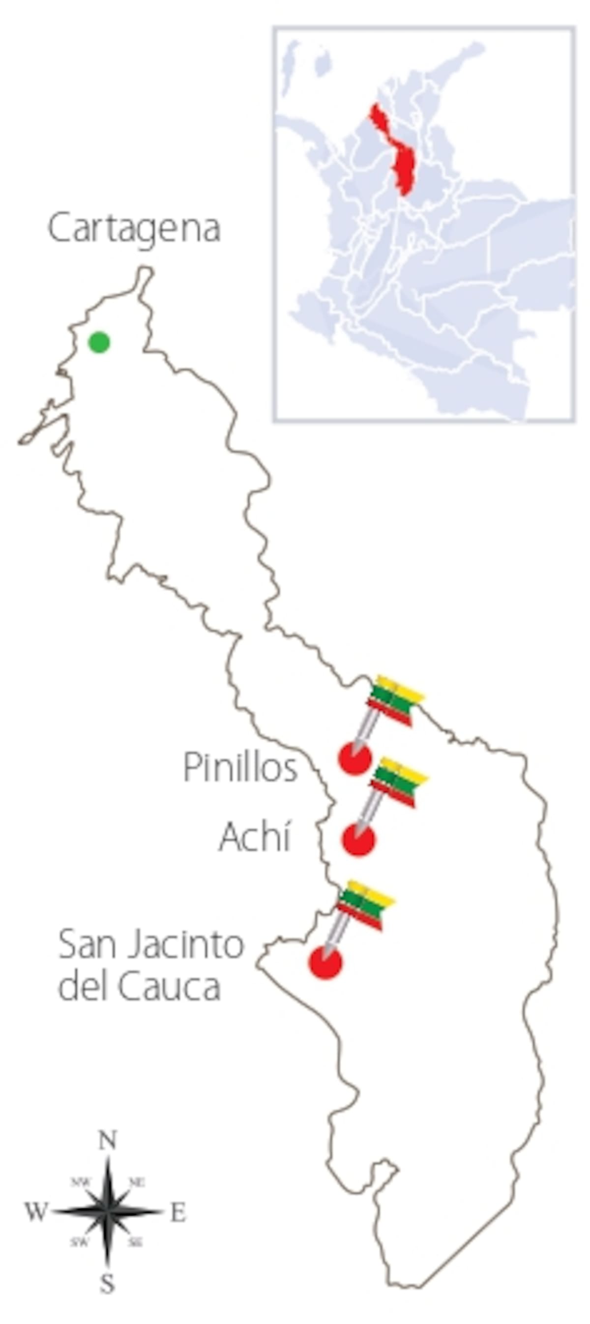Mapa del municipio de Achí, Bolívar.