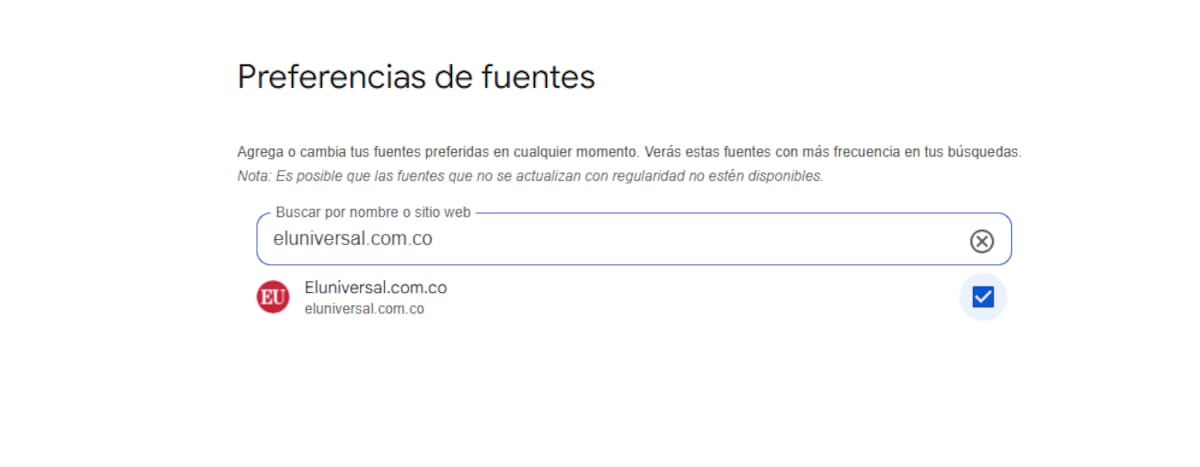 Actualización de Fuentes Preferidas (Preferred Sources). // Foto: captura de pantalla de la página de Google de Fuentes Preferidas.