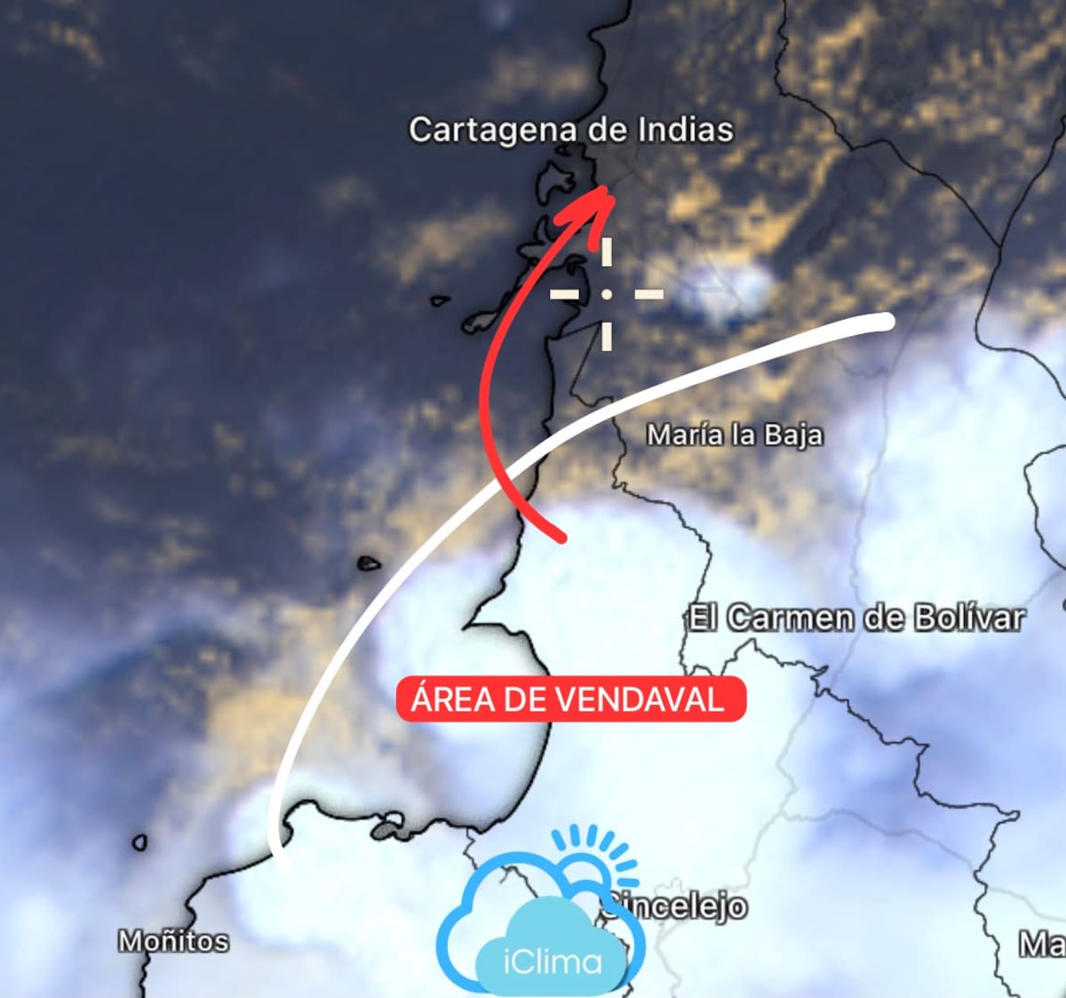 Advertencia por avance de vendaval hacia Bolívar y posible llegada a Atlántico. // captura de pantalla