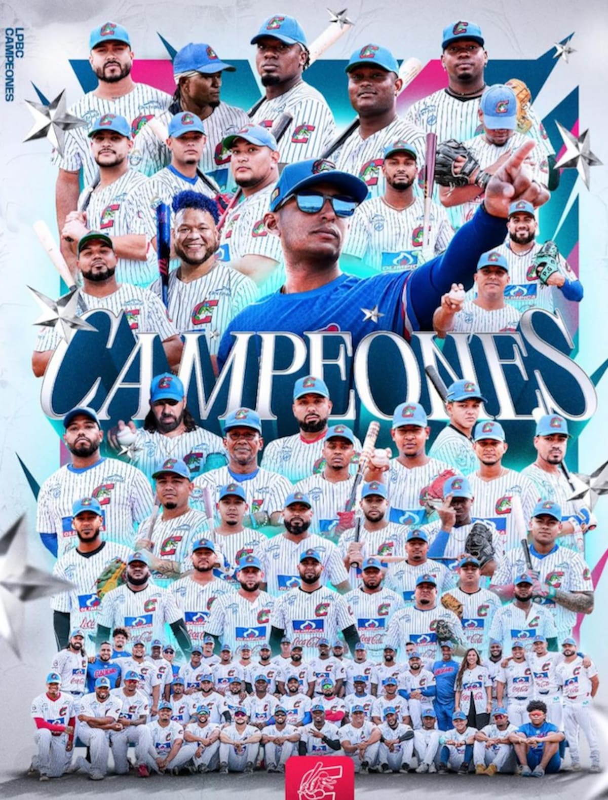 Afiche de Caimanes de Barranquilla que se coronó campeón de la temporada 2025-2026 de la Liga profesional de Béisbol Colombiano.//Cortesía Caimanes.