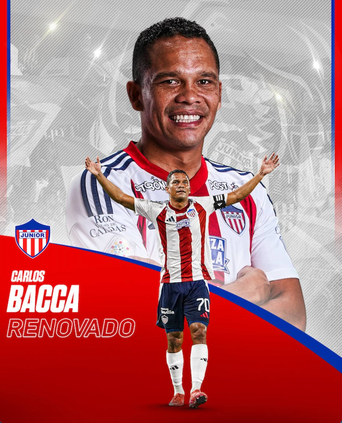 Afiche promocional donde Junior de Barranquilla confirma la renovación de contrato de Carlos Bacca//Cortesía @JuniorClubSA.