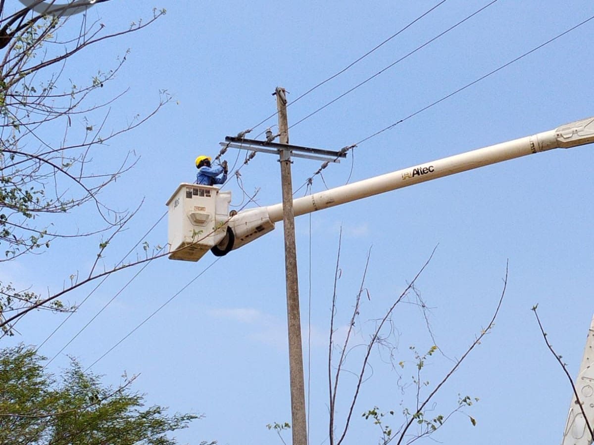 Contratista de la empresa Afinia realiza labores en un poste de luz. // Foto: Cortesía - Afinia.
