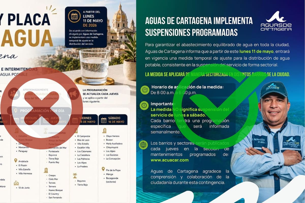 Aguas de Cartagena aclara qué avisos de suspensión son oficiales y cuáles no
