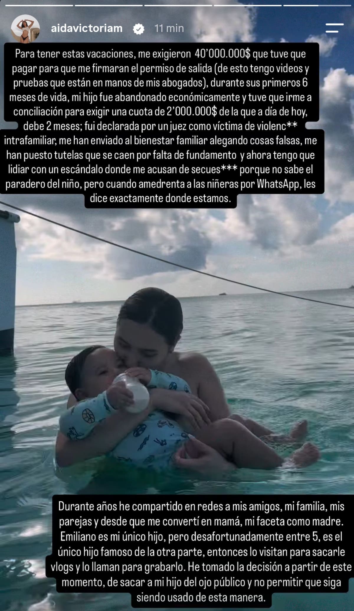Aida Victoria revela que El Agropecuario le pidió 40 millones de pesos para poder irse de vacaciones con su hijo. //Foto: @aidavictoriam.