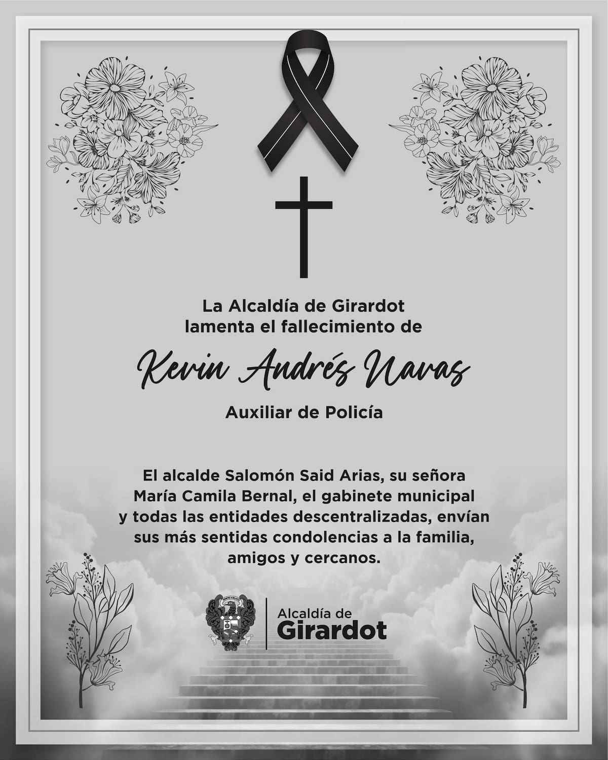 La Alcaldía de Girardot lamentó la muerte del auxiliar de Policía.