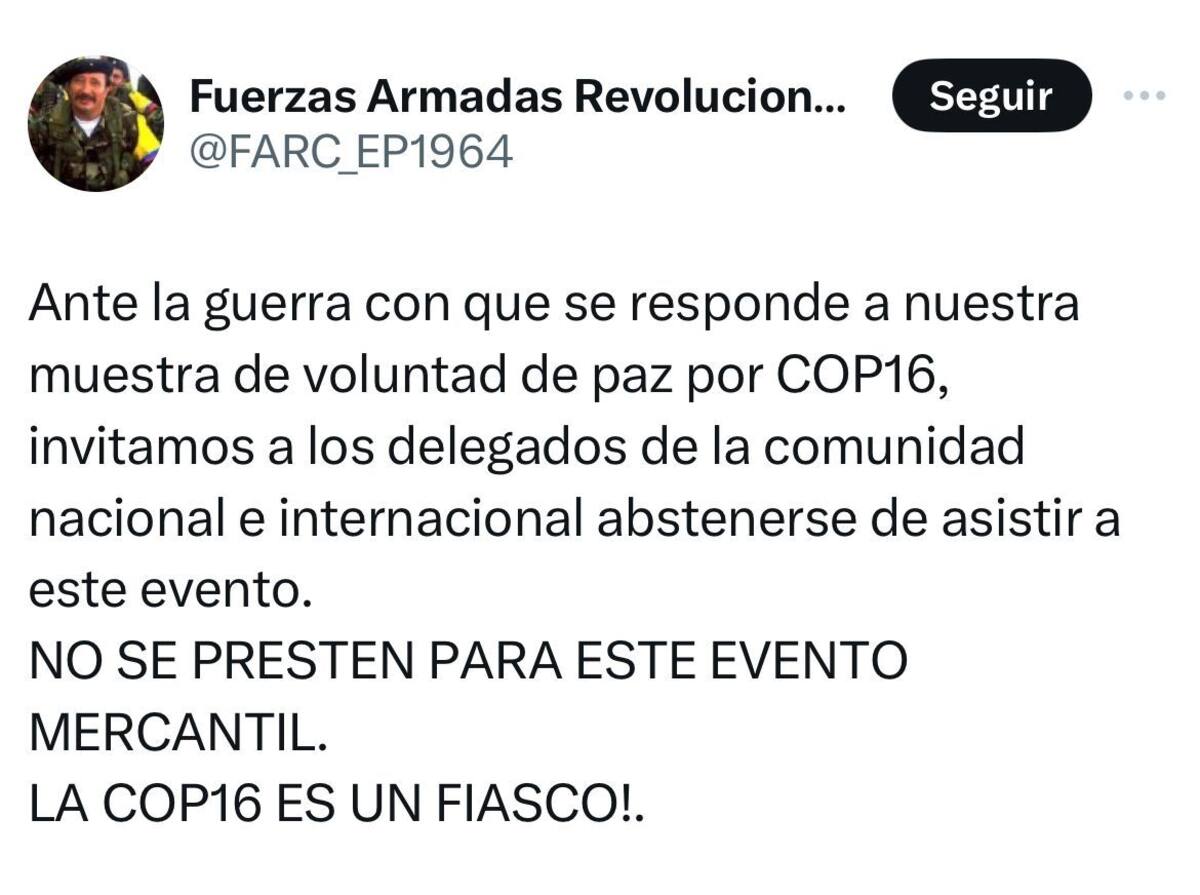 Disidencias de las Farc lanzaron una amenaza contra la COP16. // Foto de internet
