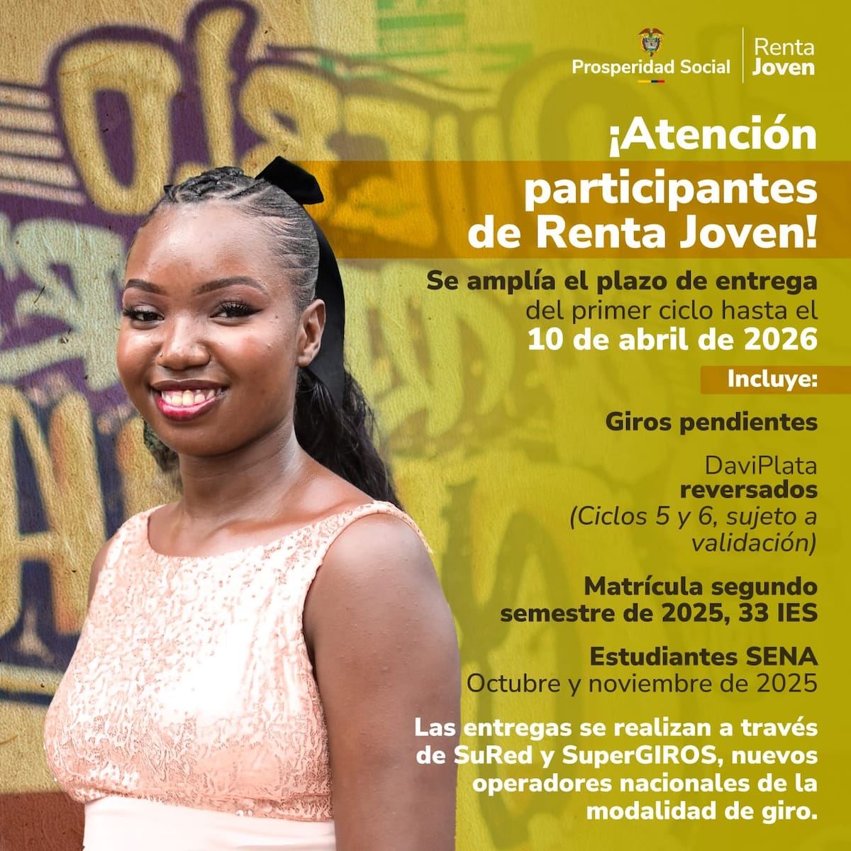Amplían plazo de pagos del primer ciclo de Renta Joven 2026. // Foto: cortesía de Prosperidad Social