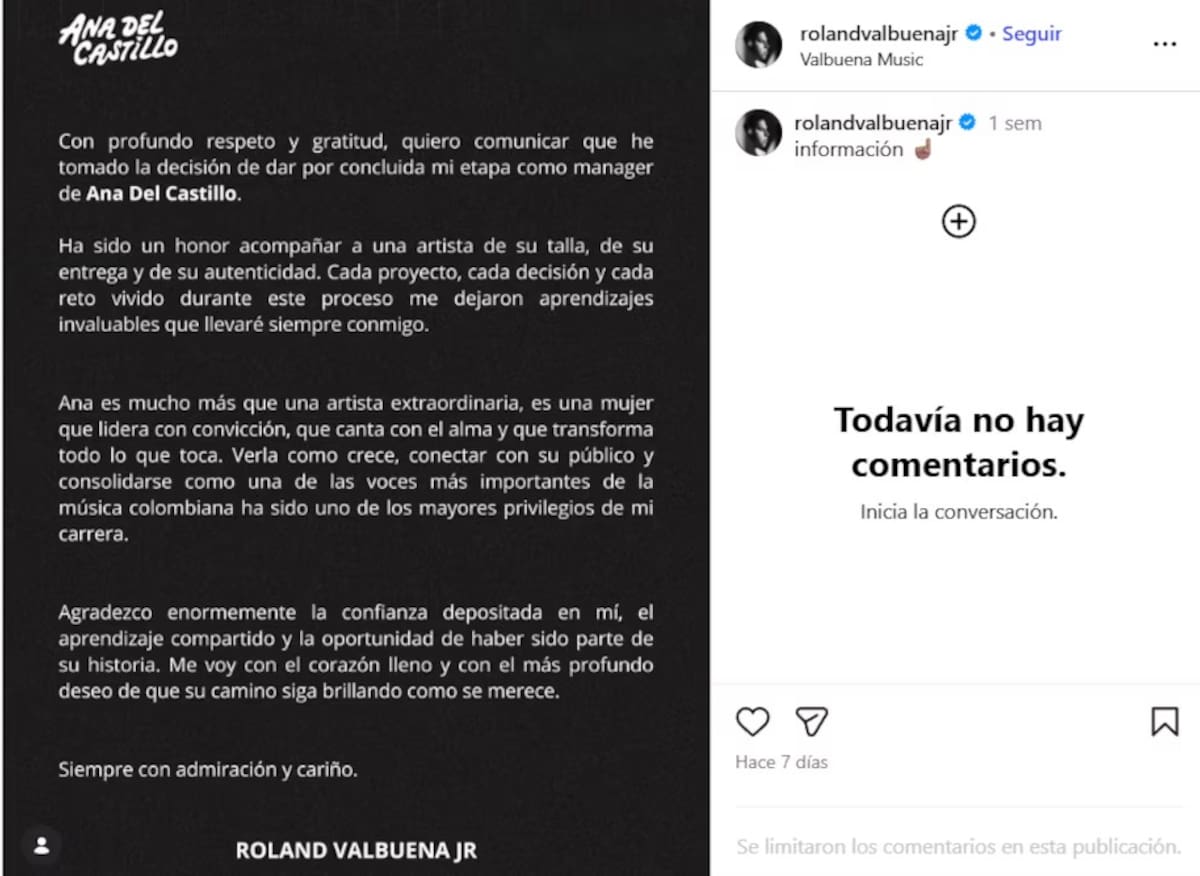 Roland Valbuena confirmó su salida del equipo de Ana del Castillo. //Foto: @rolandvalbuenajr.