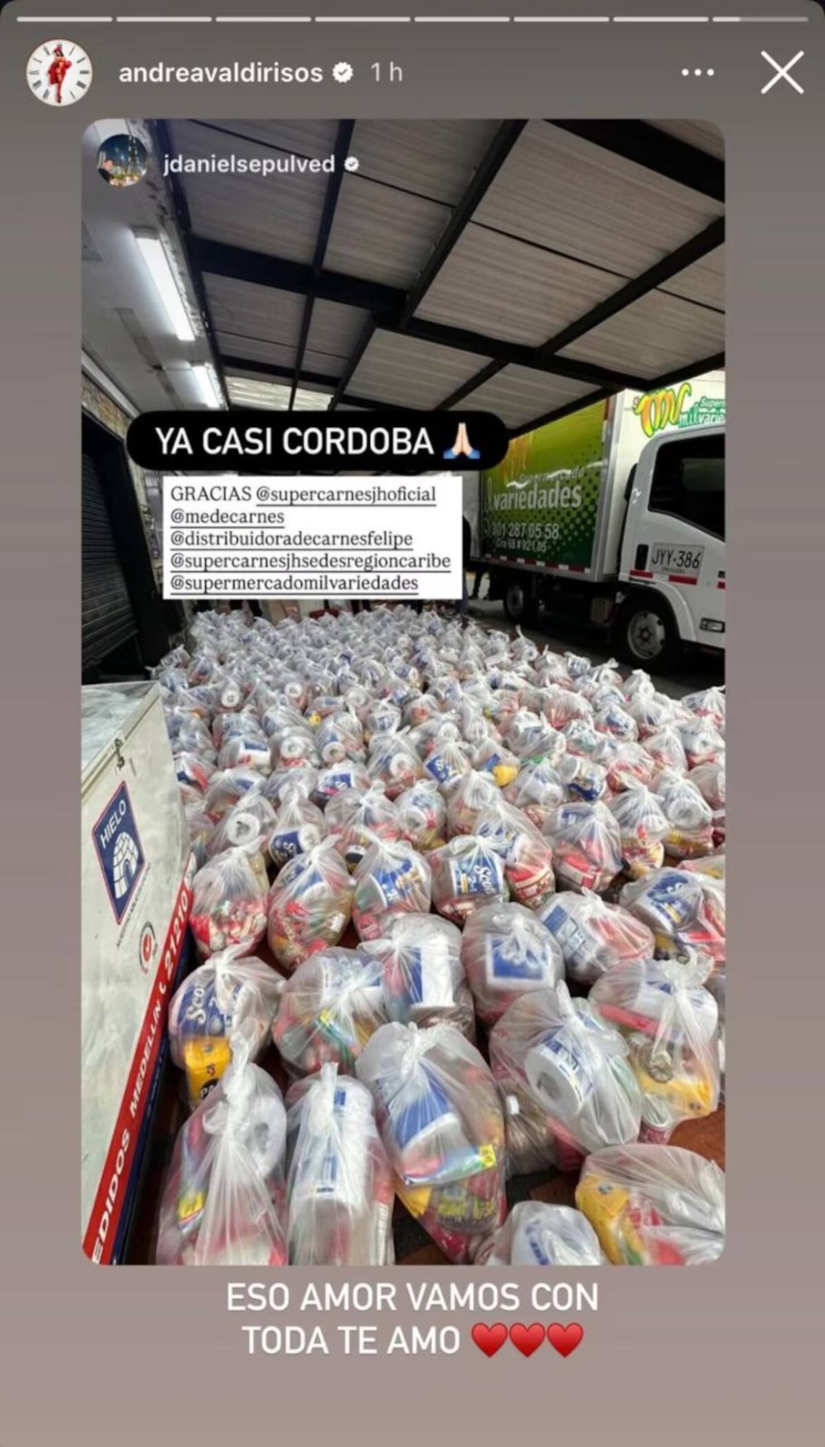Andrea Valdiri ayudará al departamento de Córdoba. //Foto: IG @andreavaldirisos.
