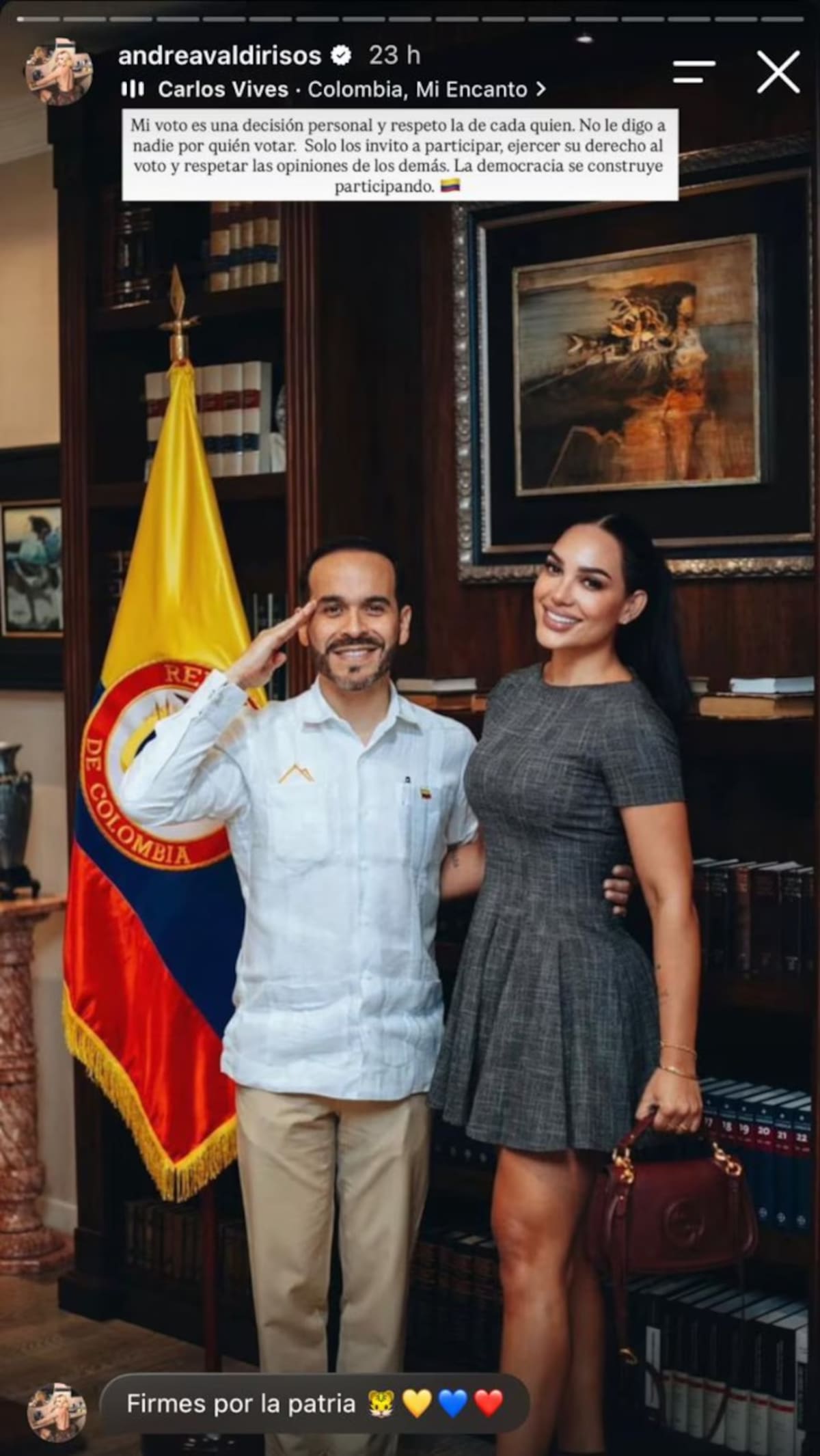 Andrea Valdiri anuncia su apoyo a Abelardo de la Espriella. //Foto: IG @andreavaldirisos.