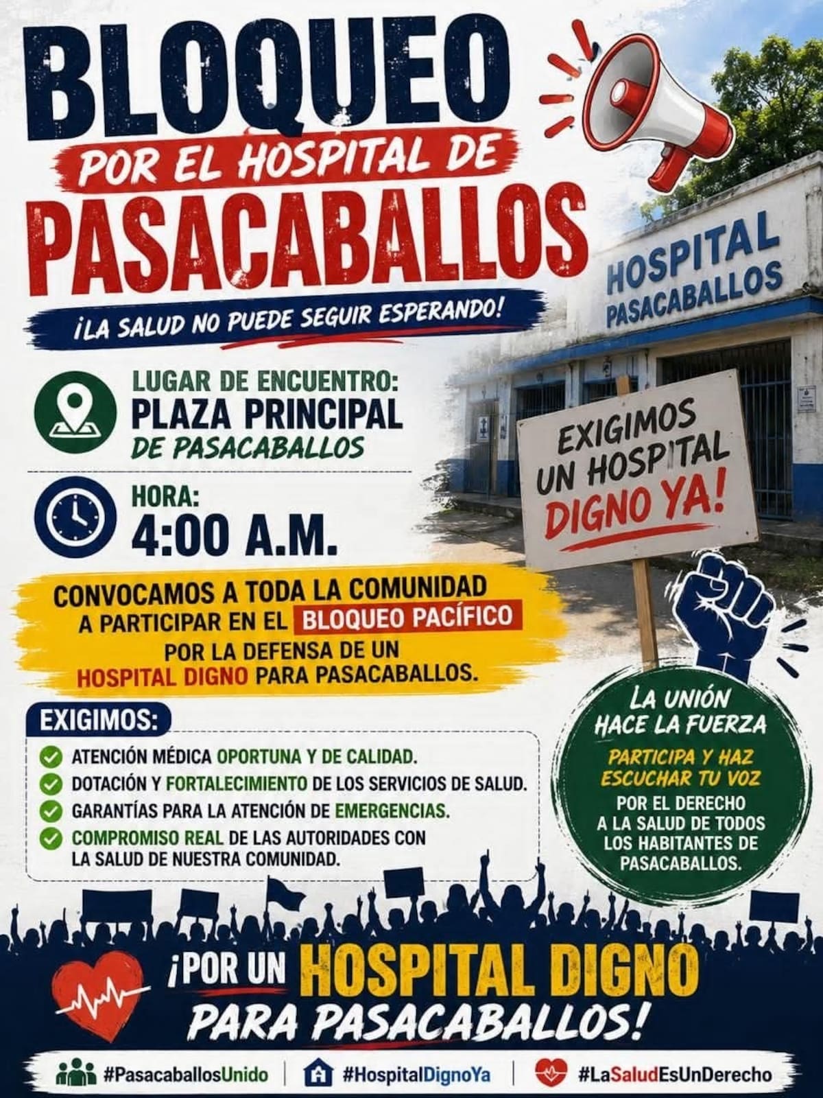 Anuncio de bloqueo por parte de la comunidad de Pasacaballos. // Foto: cortesía - comunidad de Pasacaballos.