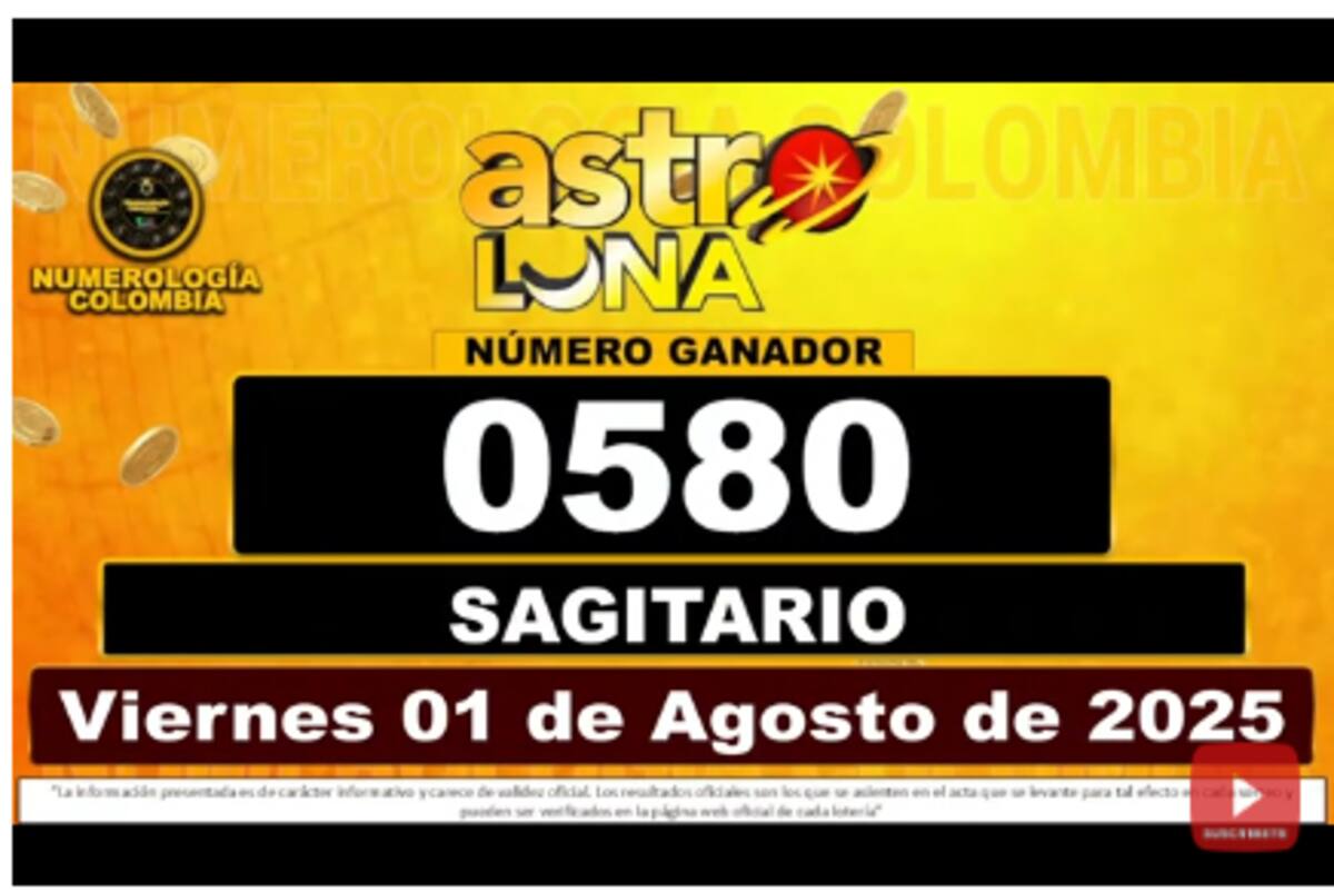 Resultado del sorteo Super Astro Luna del 1 de agosto de 2025.