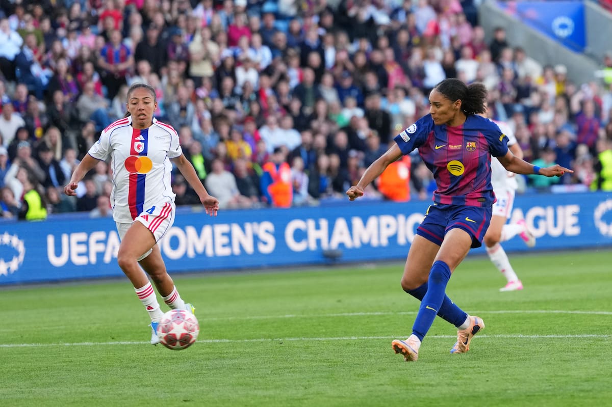 Salma Paralluelo le marcó un doblete al Olympique De Lyon en la final de la UEFA Champions League Femenina. //Foto, AP: Kirsty Wigglesworth