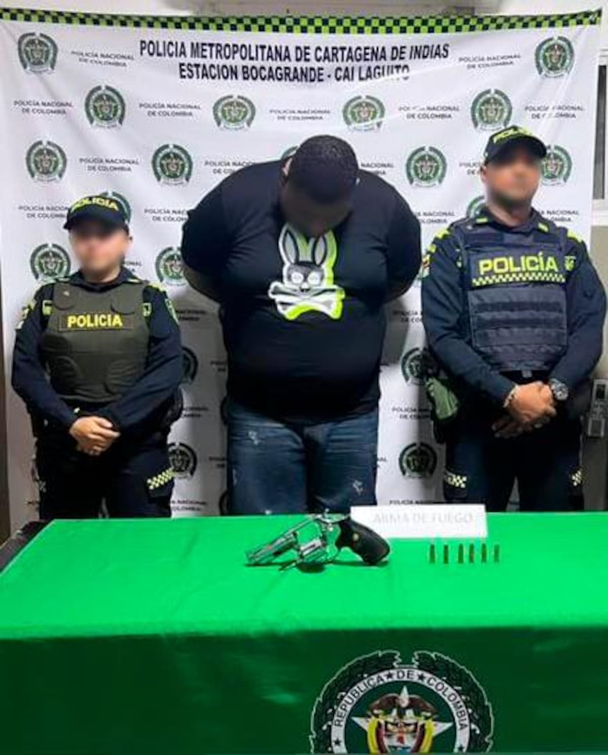 Blake Fajardo Gómez, capturado por porte ilegal de arma de fuego en Bocagrande. //POLICÍA NACIONAL.