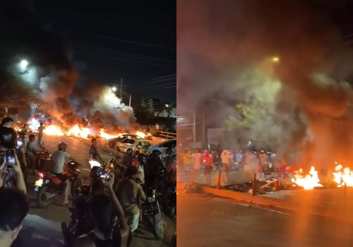 Quema de llantas y palos en El Pozón por falta del servicio de energía. // Foto: Captura de videos.