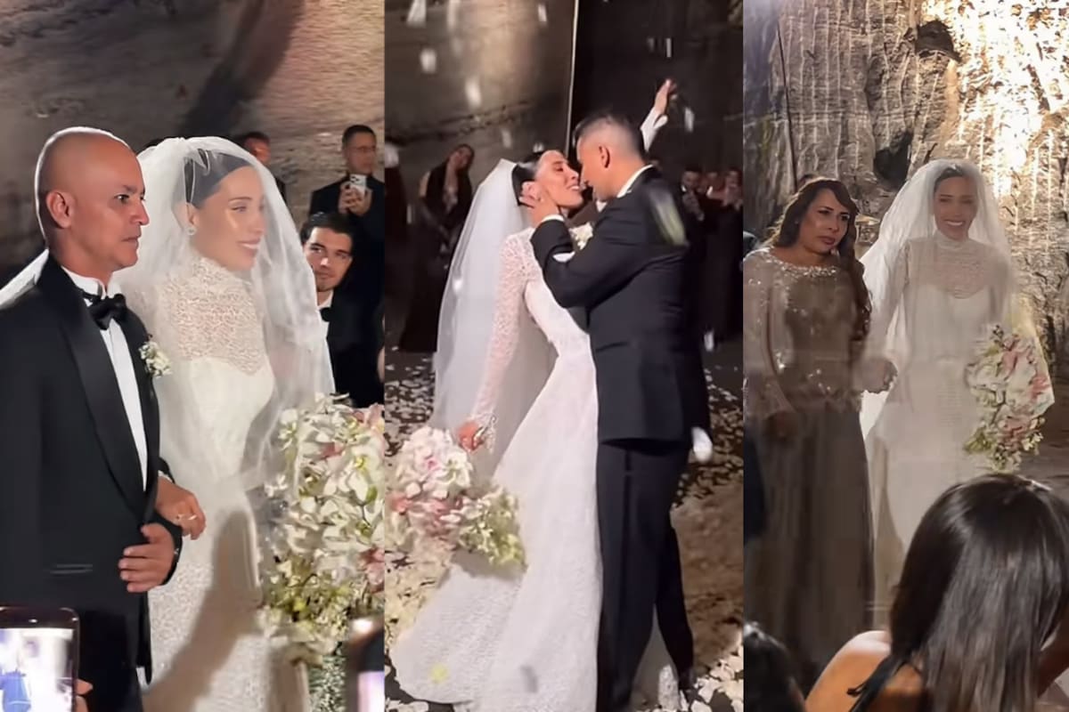 Luisa Fernanda W y Pipe Bueno celebraron su matrimonio este jueves 29 de octubre en la Catedral de Sal de Zipaquirá, Cundinamarca. Captura de video // TikTok @Alzatemusica // @chismolandia.com.
