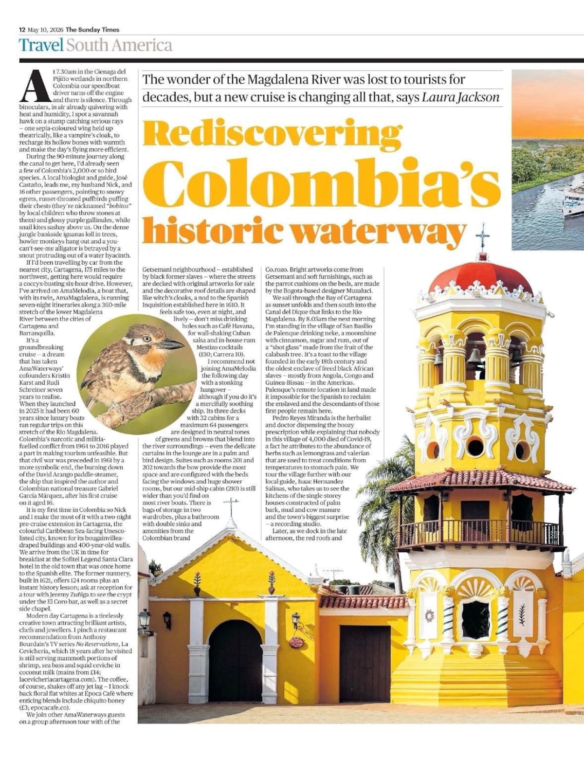 Bolívar gana protagonismo en prestigiosa revista internacional de viajes. // Foto: cortesía de la Gobernación de Bolívar.