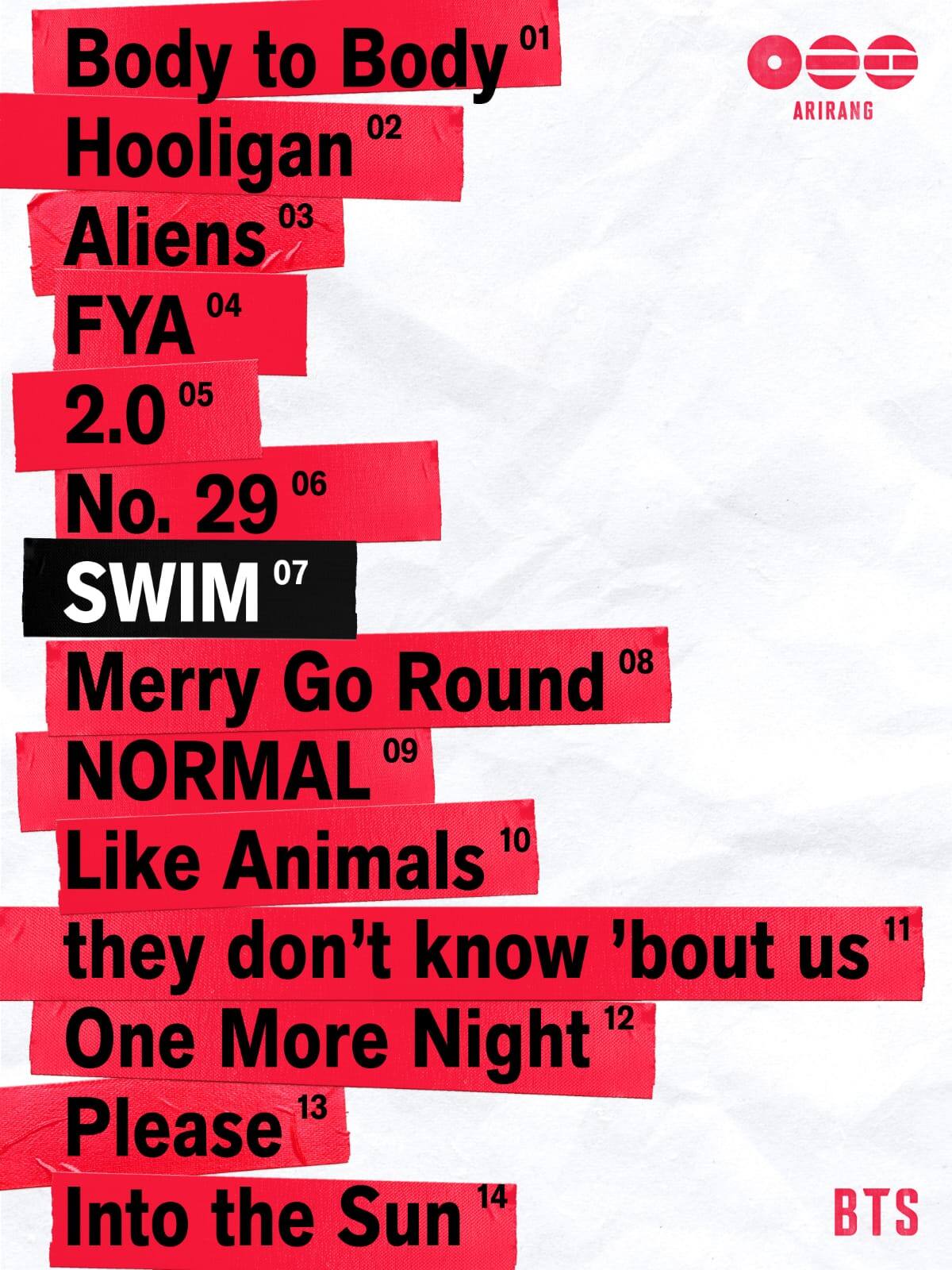 Nombres de canciones del álbum Arirang de BTS. // Lista revelada en canales oficiales de BTS - Weverse