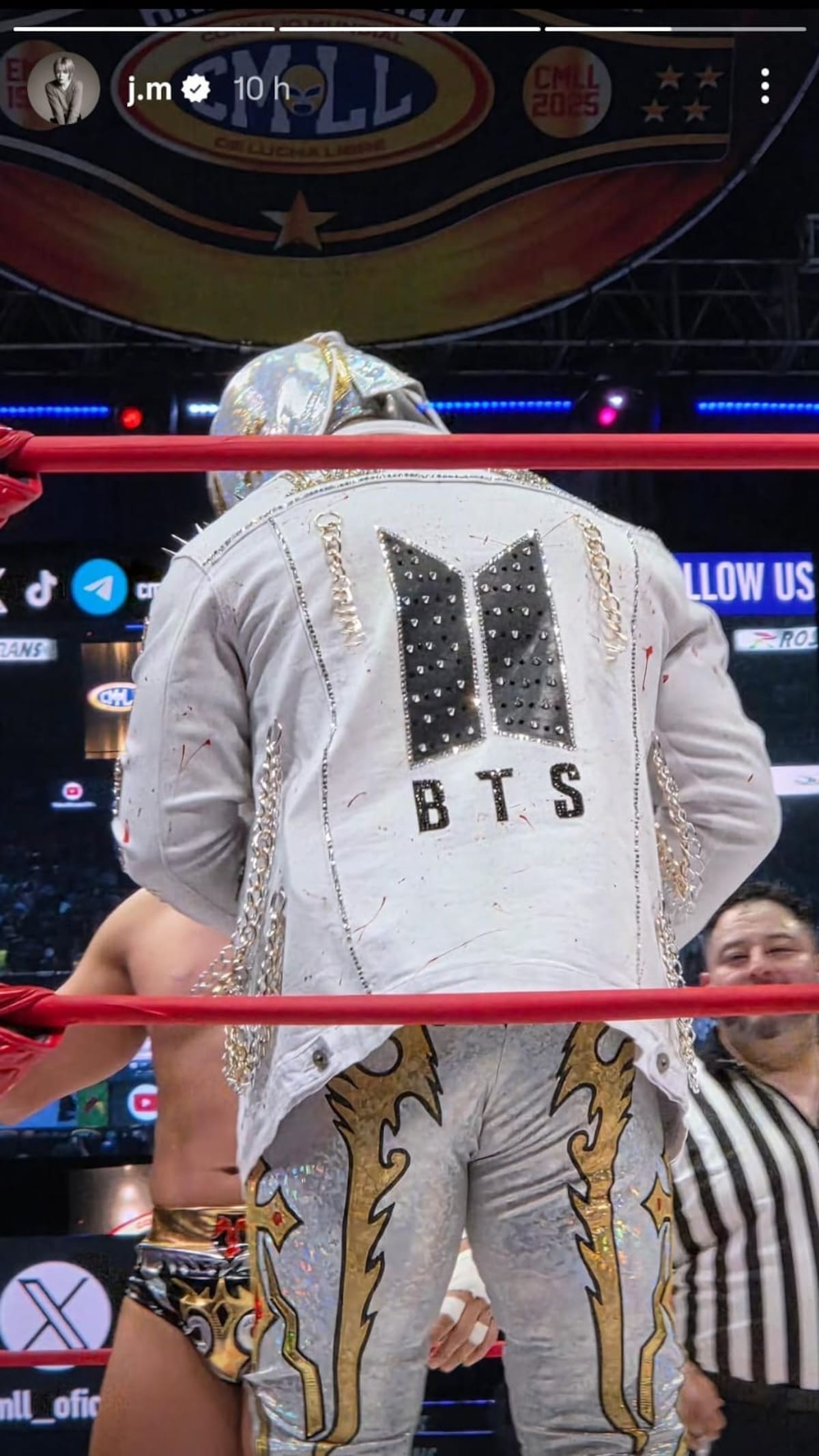 El detalle de Místico con un suéter de BTS emocionó a miles de fans en México. // Redes sociales - IG @J.M. (Historias)
