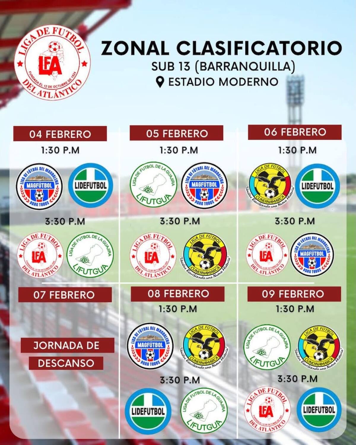 Calendario del Zonal Sub-13 de Fútbol que se jugará del 4 al 9 de febrero en Barranquilla.//Cortesía.