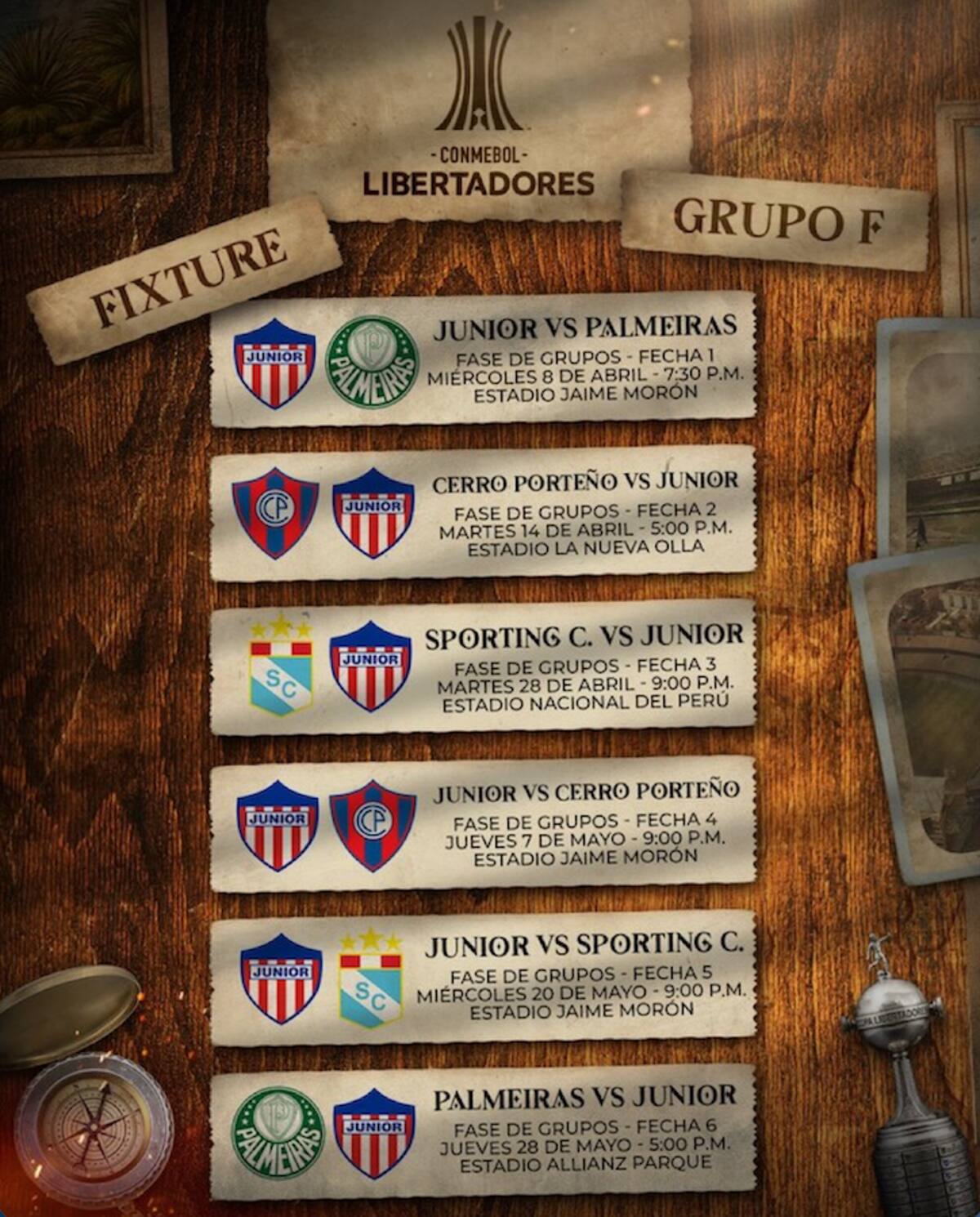Este es el calendario de los partidos de Junior de Barranquilla en la fase de Grupos de la Copa Conmebol Liberadores 2026.//Cortesía @JuniorClubSA.