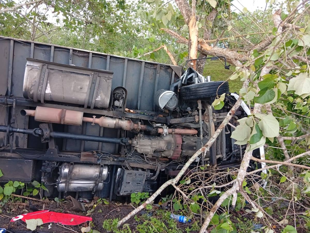 Camión que sufrió accidente con bus de Expreso Brasilia en la vía Troncal de Occidente. // Foto: tomada de la página de Facebook Noticias en Linea