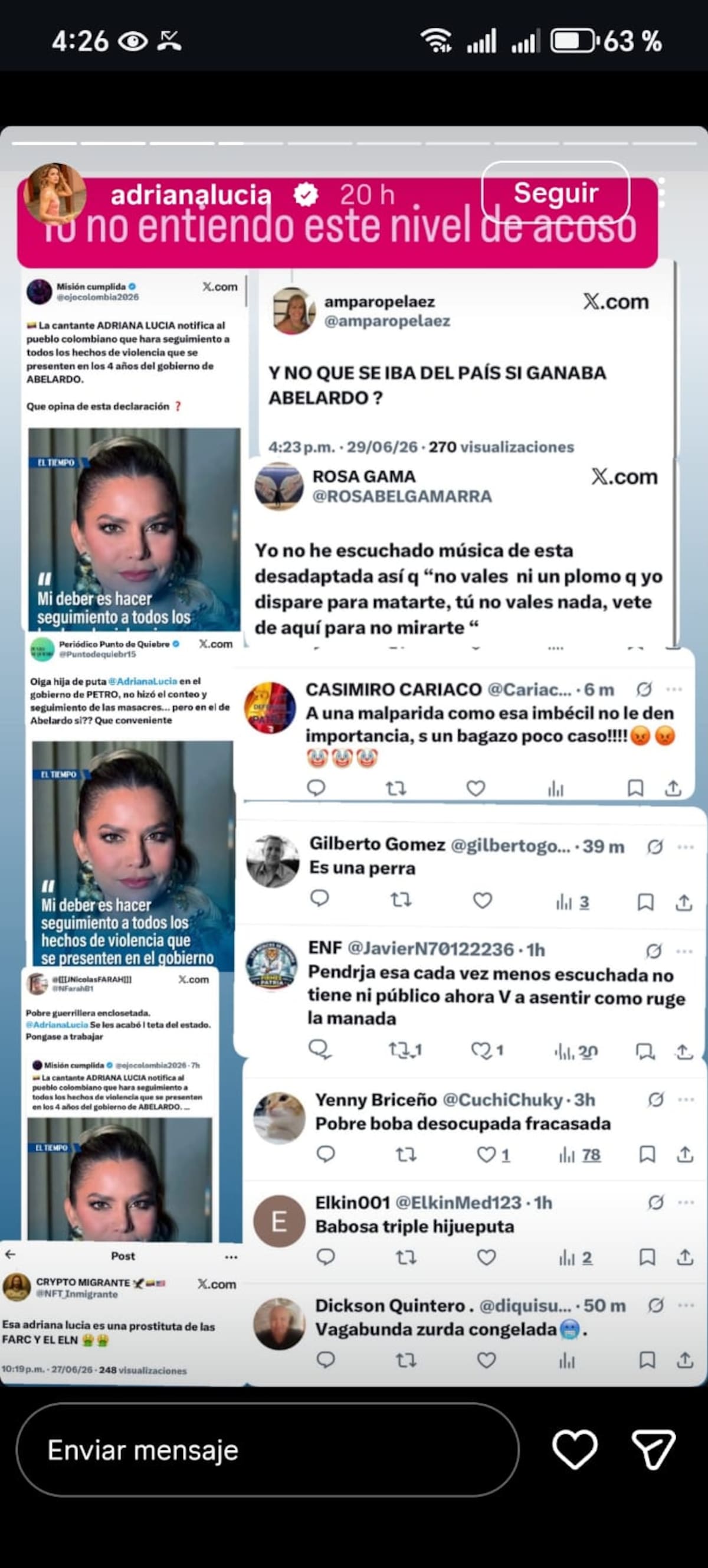 Captura de historias de Adriana Lucía