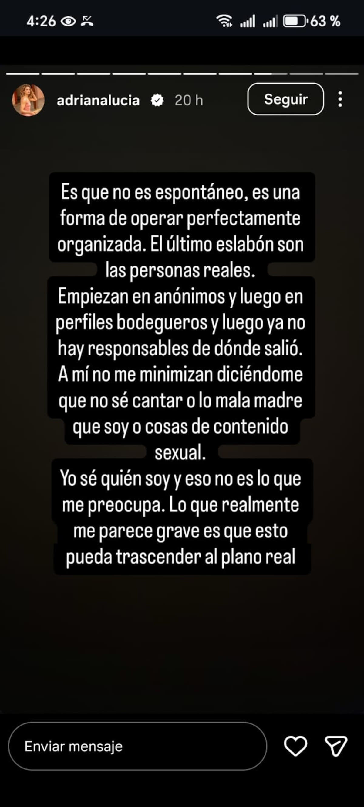 Captura de historias de Adriana Lucía