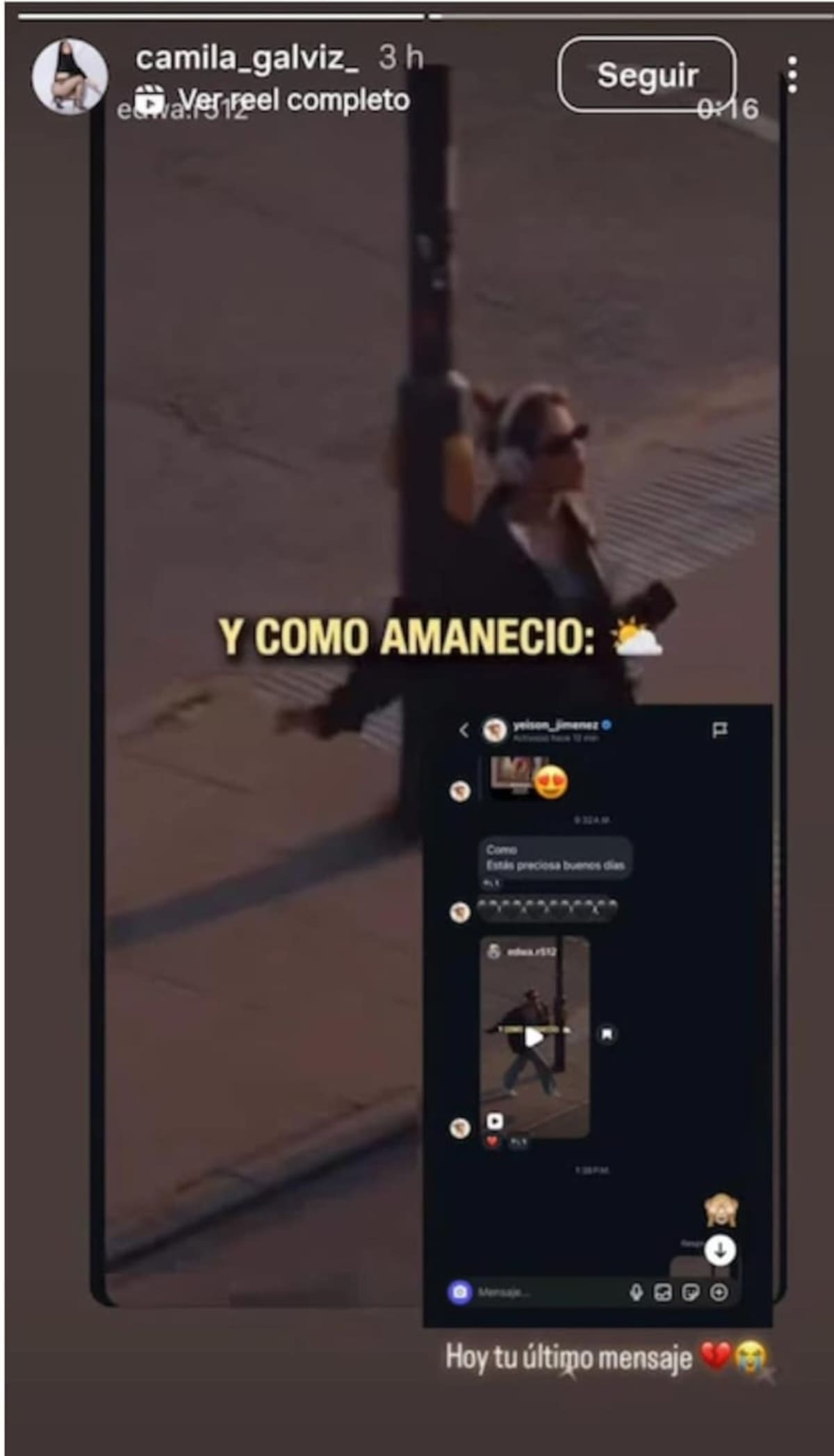 Captura de pantalla de la historia de la modelo