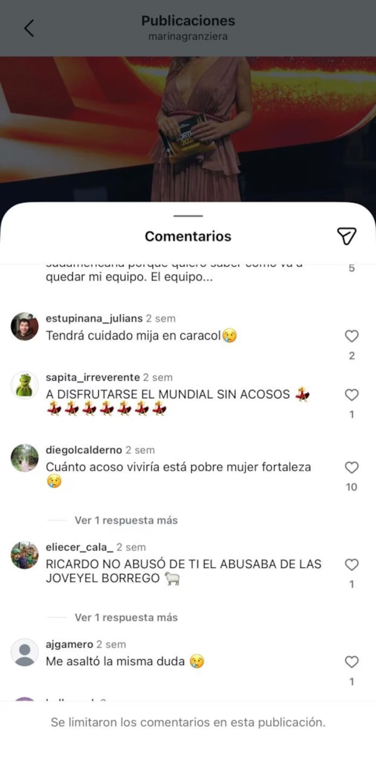 Marina Granziera desactivó los comentarios de sus redes sociales. //Foto: captura de pantalla.