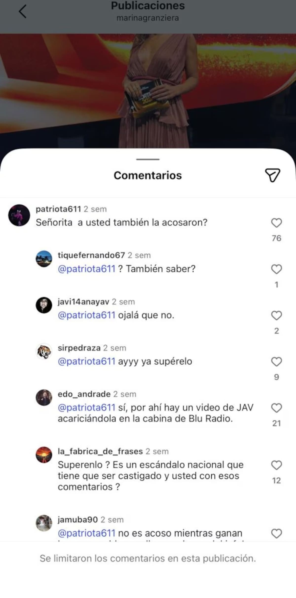 Marina Granziera desactivó los comentarios de sus redes sociales. //Foto: captura de pantalla.