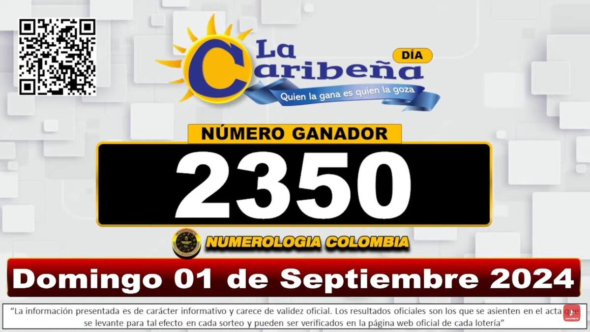 Resultado sorteo de La Caribeña Día 1 de septiembre. Tomado de internet