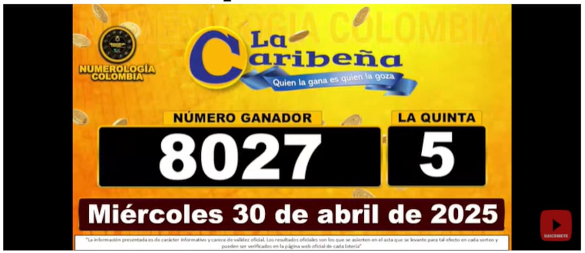 Resultados del sorteo La Caribeña Noche del 30 de abril de 2025.