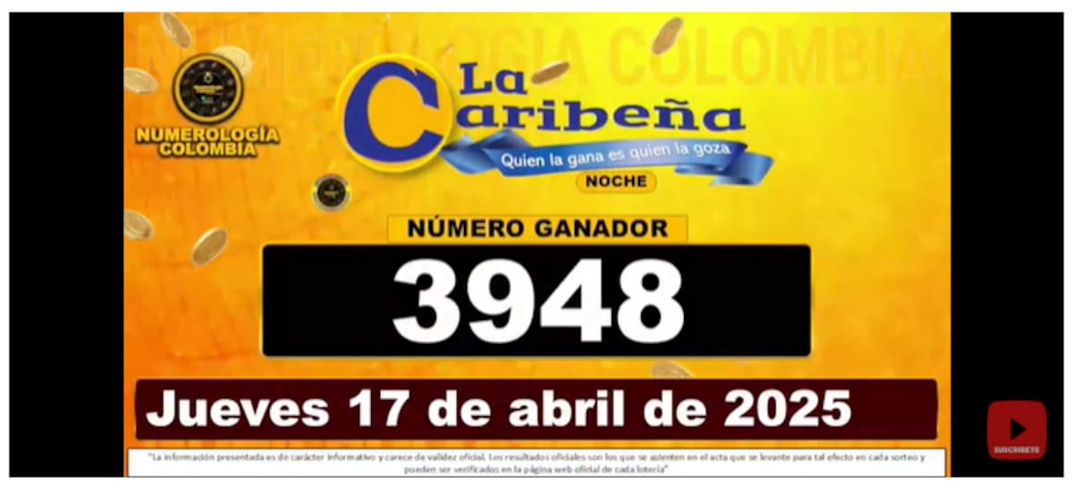Resultados del sorteo La Caribeña Noche del 17 de abril de 2025.
