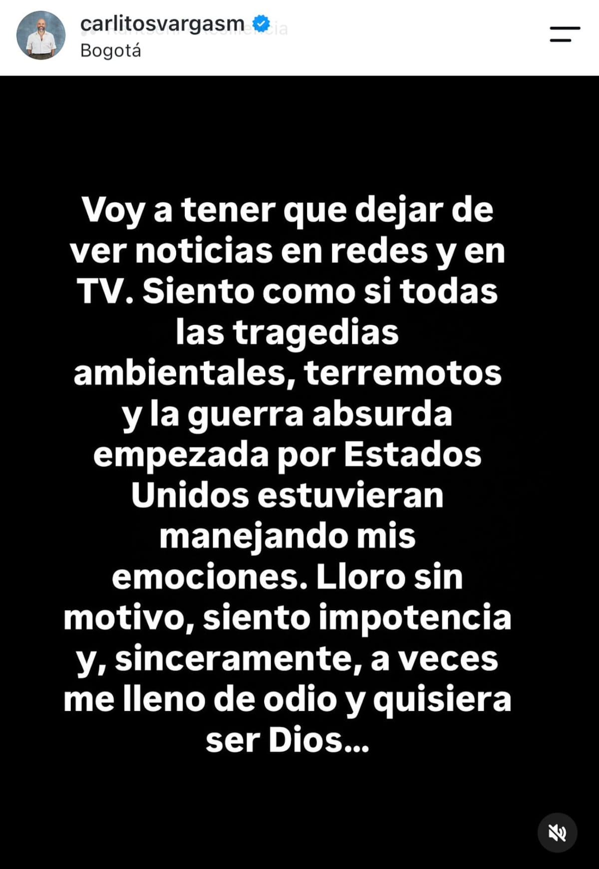 Captura de pantalla de los mensajes publicados por Carlos Vargas en su cuenta de Instagram.