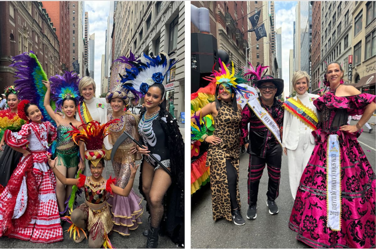 Sandra Gómez Molina, nombrada por los organizadores del Desfile de la Hispanidad “Madrina Nacional del Desfile” compartió con otros carnavaleros del mundo.//Cortesía.