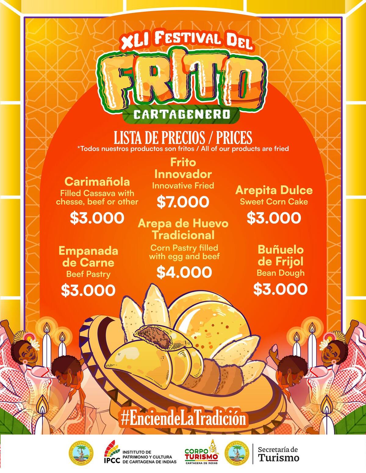 Carta de precios del Festival del Frito Cartagenero 2025.