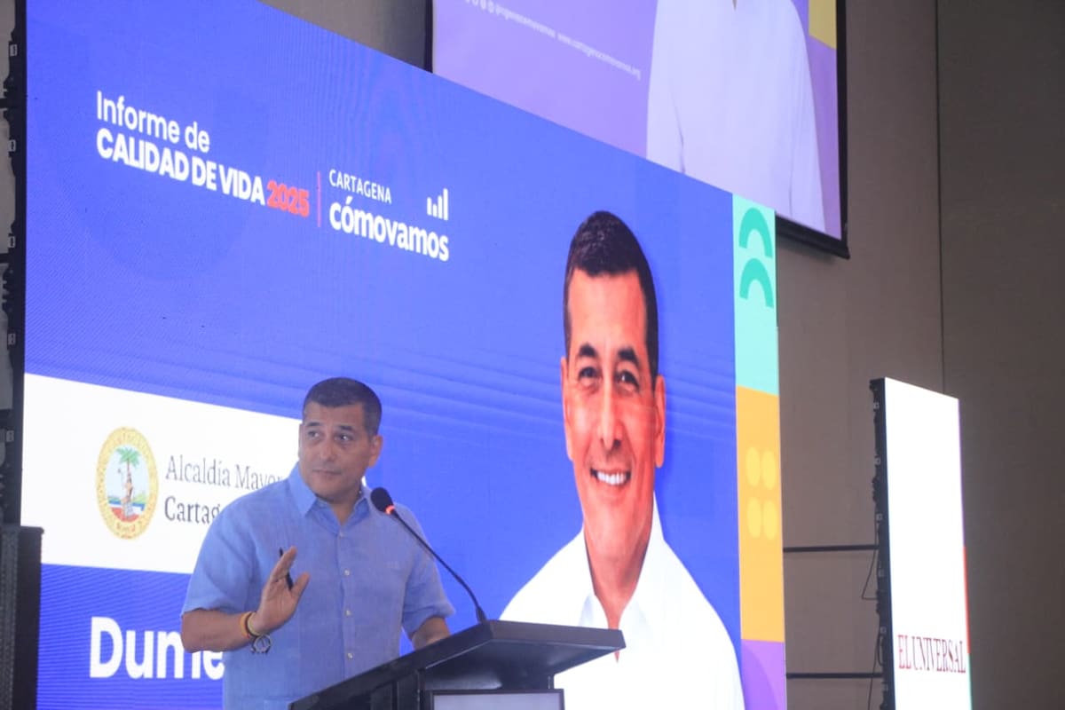 El alcalde Dumek Turbay en el evento del Informe de Calidad de Vida 2025 de Cartagena Cómo Vamos. // Foto: Julio Castaño - El Universal.