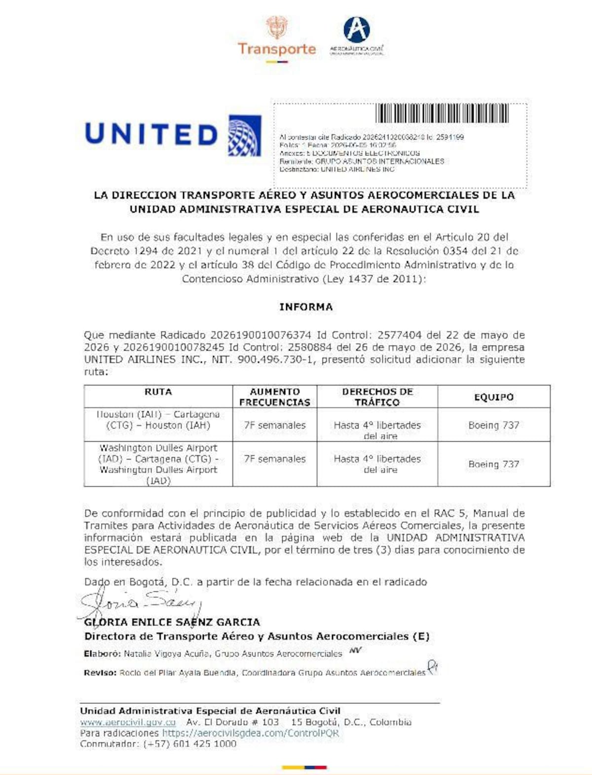Cartagena podría tener más vuelos de United Airlines a Estados Unidos. // Foto: Cortesía.