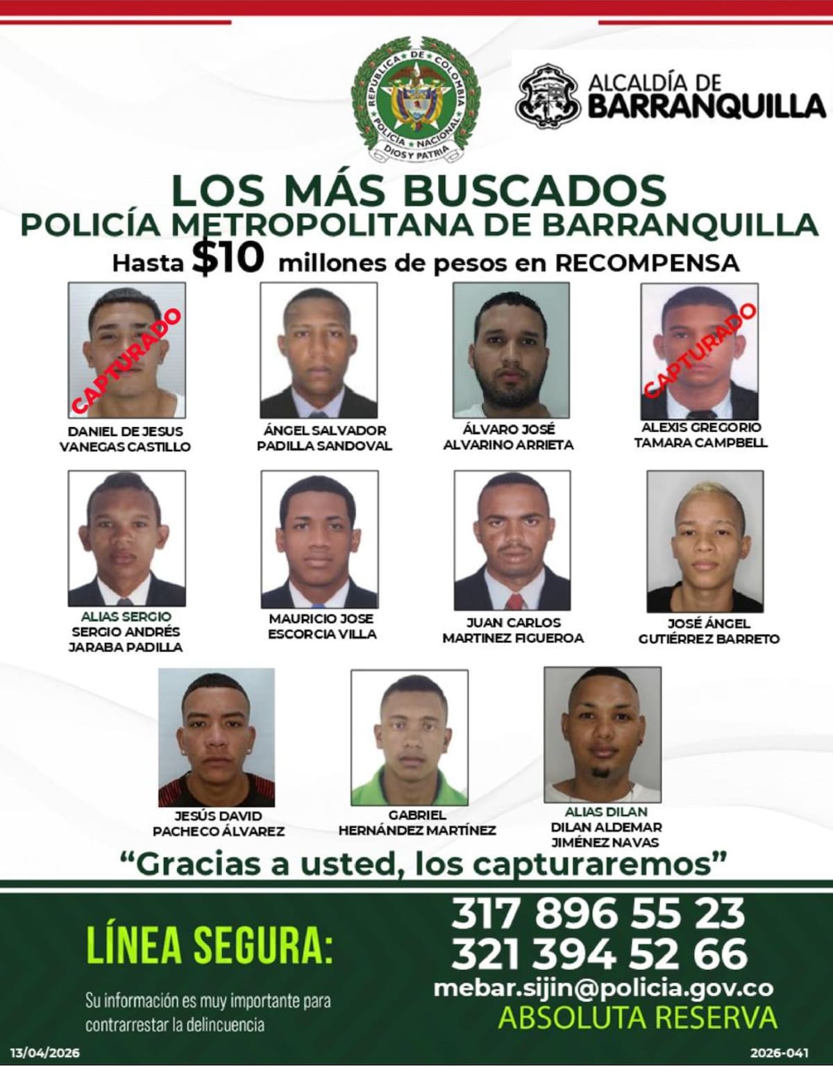 El capturado por la Policía Metropolitana hacía parte del cartel de los más buscados en Barranquilla.//Cortesía Policía Mebar.