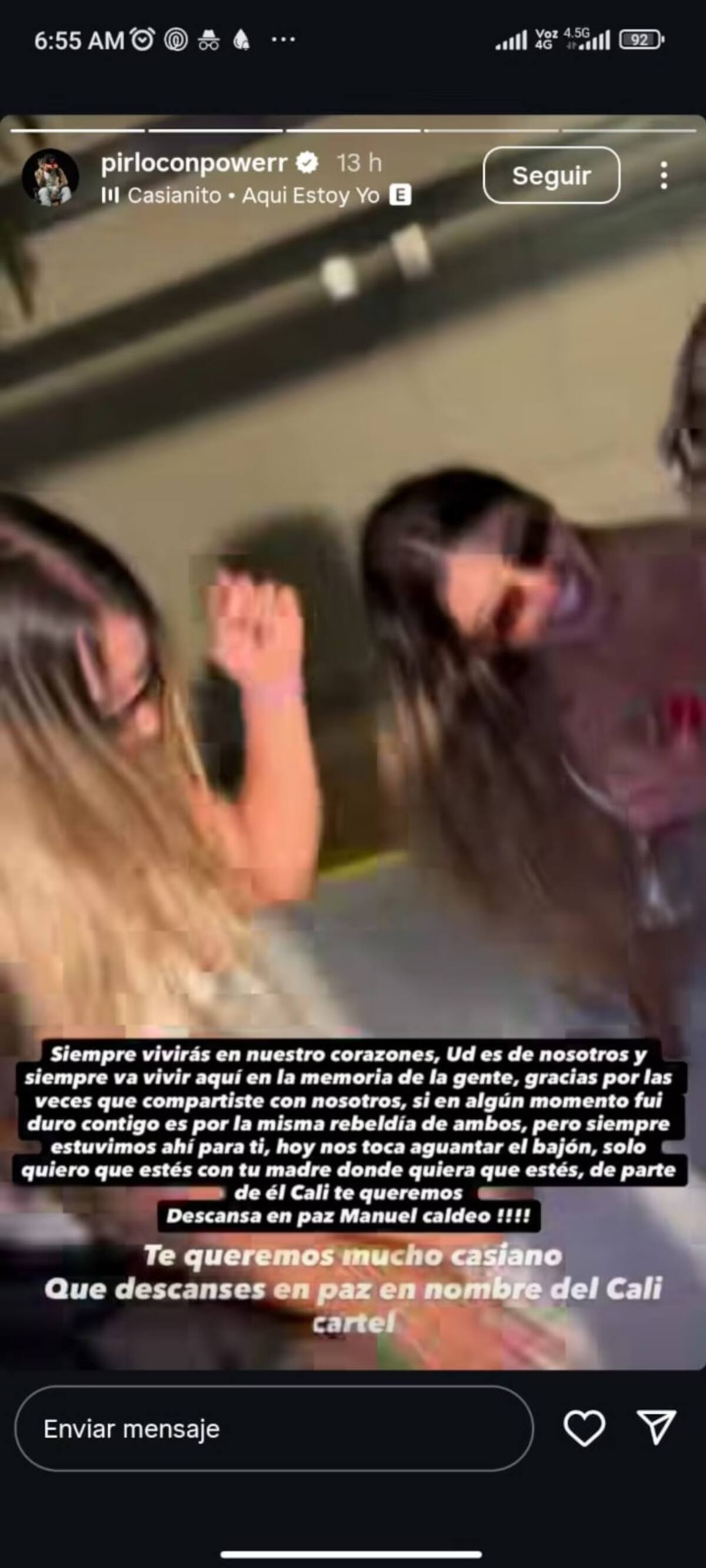 Pirlo lamentó la muerte del rapero Casiano, quien también era su amigo. //Foto: IG @pirloconpowerr.