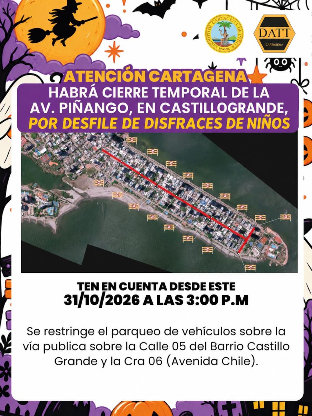 Restricciones de movilidad en Castillogrande por desfile de disfraces de niños // Cortesía: Alcaldía de Cartagena.