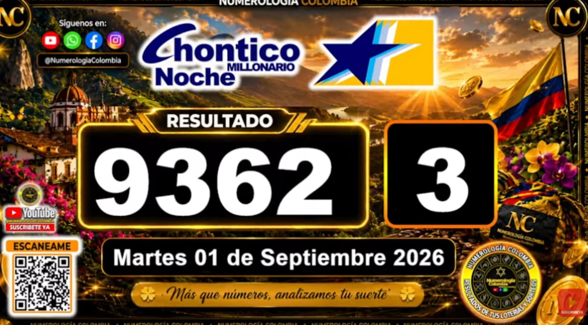 Chance Chontico Noche del 1 de septiembre de 2026. // Foto: captura de pantalla del canal de YouTube @NumerologíaColombia.