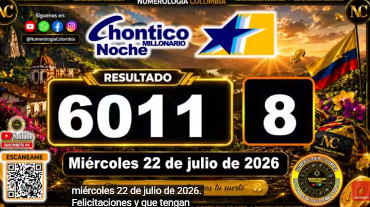 Chance Chontico Noche del 22 de julio de 2026. // Foto: captura de pantalla del canal de YouTube @NumerologíaColombia.
