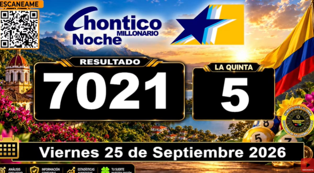 Chance Chontico Noche del 25 de septiembre de 2026. // Foto: captura de pantalla del canal de YouTube @NumerologíaColombia.