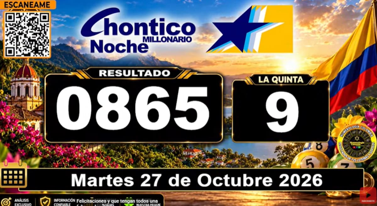 Chance Chontico Noche del 27 de octubre de 2026. // Foto: captura de pantalla del canal de YouTube @NumerologíaColombia.
