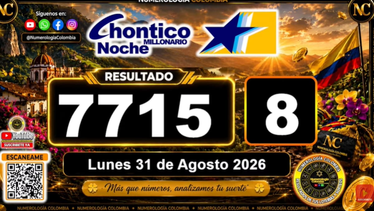 Chance Chontico Noche del 31 de agosto de 2026. // Foto: captura de pantalla del canal de YouTube @NumerologíaColombia.